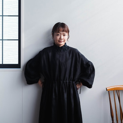 [wafu] [亞麻洋裝] 腰部襯衫點袖洋裝/黑色 a012i-bck1 第11張的照片