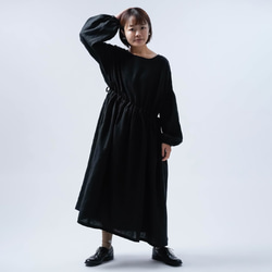 [wafu] [亞麻洋裝] 腰部襯衫點袖洋裝/黑色 a012i-bck1 第1張的照片