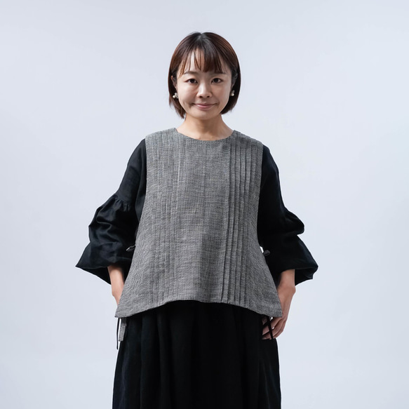 [wafu] [亞麻洋裝] 腰部襯衫點袖洋裝/黑色 a012i-bck1 第6張的照片