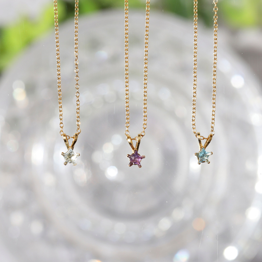 星の一粒ネックレス《3色》4mm【14kgf/サージカルステンレス】ゴールド◇天然石◇宝石カット◇アレルギー対応