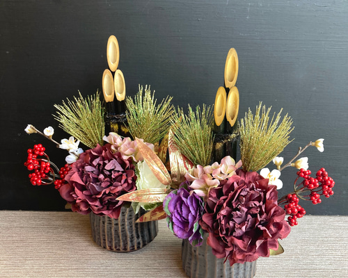 ニュアンスホワイト門松 サイズS 2個セットお得 くすみ好き門松 淡色