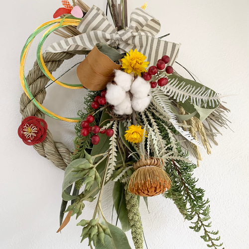 お正月　しめ縄飾り　一点飾り 早割お正月2026】☆新作☆46cm赤椿幸せお正月しめ縄飾り しめ縄