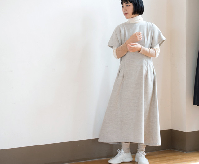 ヤク混ネル生地Ｗタックワンピース【OrganicCotton】