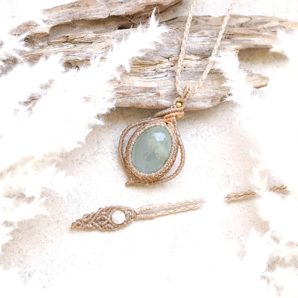 アクアマリンマクラメネックレスmac317 ネックレス・ペンダント