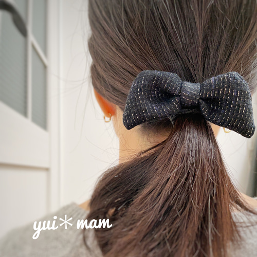 たれリボンのヘアゴム＊紺色ラメ ヘアゴム yui＊mom 通販｜Creema 
