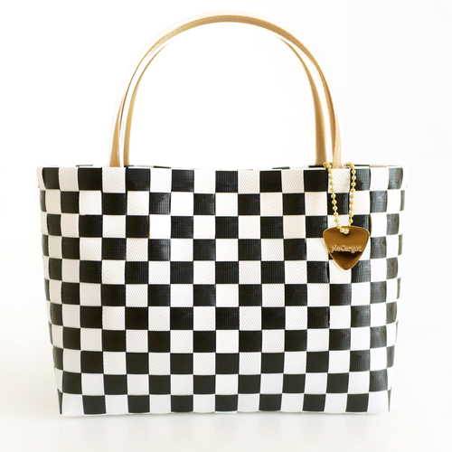 市松模様 チェッカー柄 Sサイズ 2WAYプラカゴバッグ グレージュ