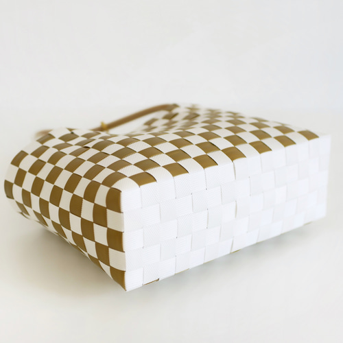 市松模様 チェッカー柄 Sサイズ 2WAYプラカゴバッグ グレージュ