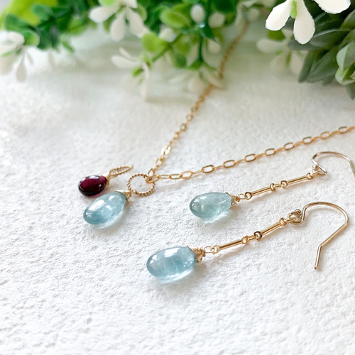 Creema限定】14kgf*希少*スカイカイヤナイトのピアス＆ネックレス  