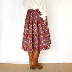 \\William Morris いちご泥棒// 選べるゴムサイズのスカート(ボルドー) 4枚目の画像