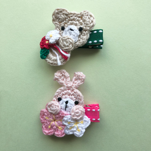 送料無料2つセット♩しめ縄くまと椿うさぎのベビーヘアクリップ