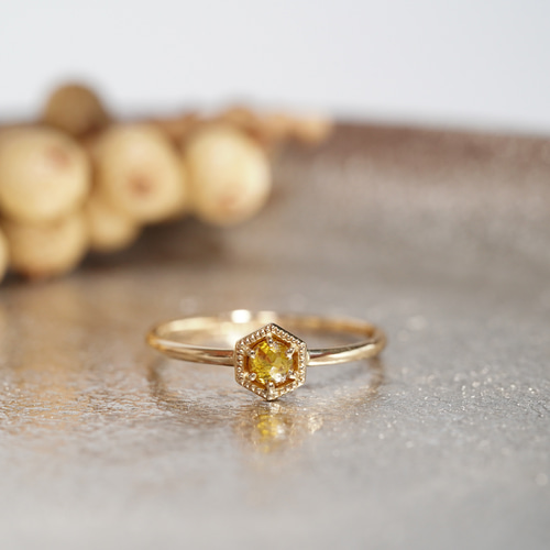 K18YG 『小さな太陽の窓』天然ダイヤモンド ローズカットリング 指輪