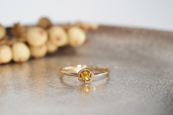 K18 3色の組み合わせ Cロゴデザインリング 天然ダイヤモンドリング