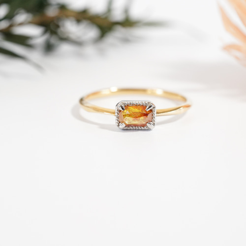 K18YG/PT エメラルドカット天然ダイヤモンドリング 指輪・リング  