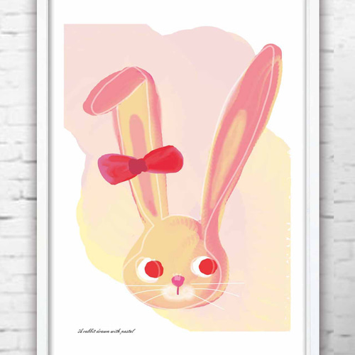 絵画 油絵 原画 動物 うさぎ ポップ グリーン ピンク アート F4 絵画