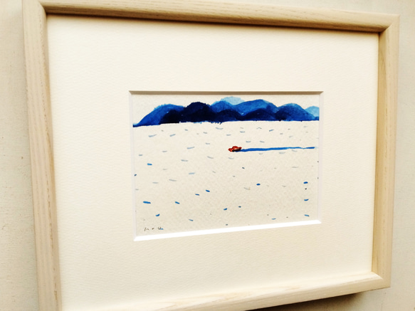 原画「青い岬/ドローイング」水彩イラスト ※木製額縁入り　 3枚目の画像
