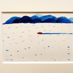 原画「青い岬/ドローイング」水彩イラスト ※木製額縁入り　 4枚目の画像
