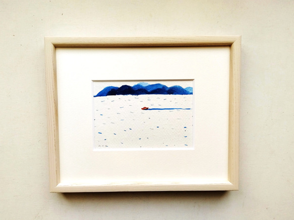 原画「青い岬/ドローイング」水彩イラスト ※木製額縁入り　 2枚目の画像
