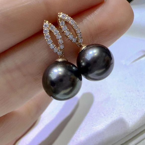 高級】タヒチ黒蝶真珠 ピアス10-11mm k18 ピアス（スタッド・一粒 