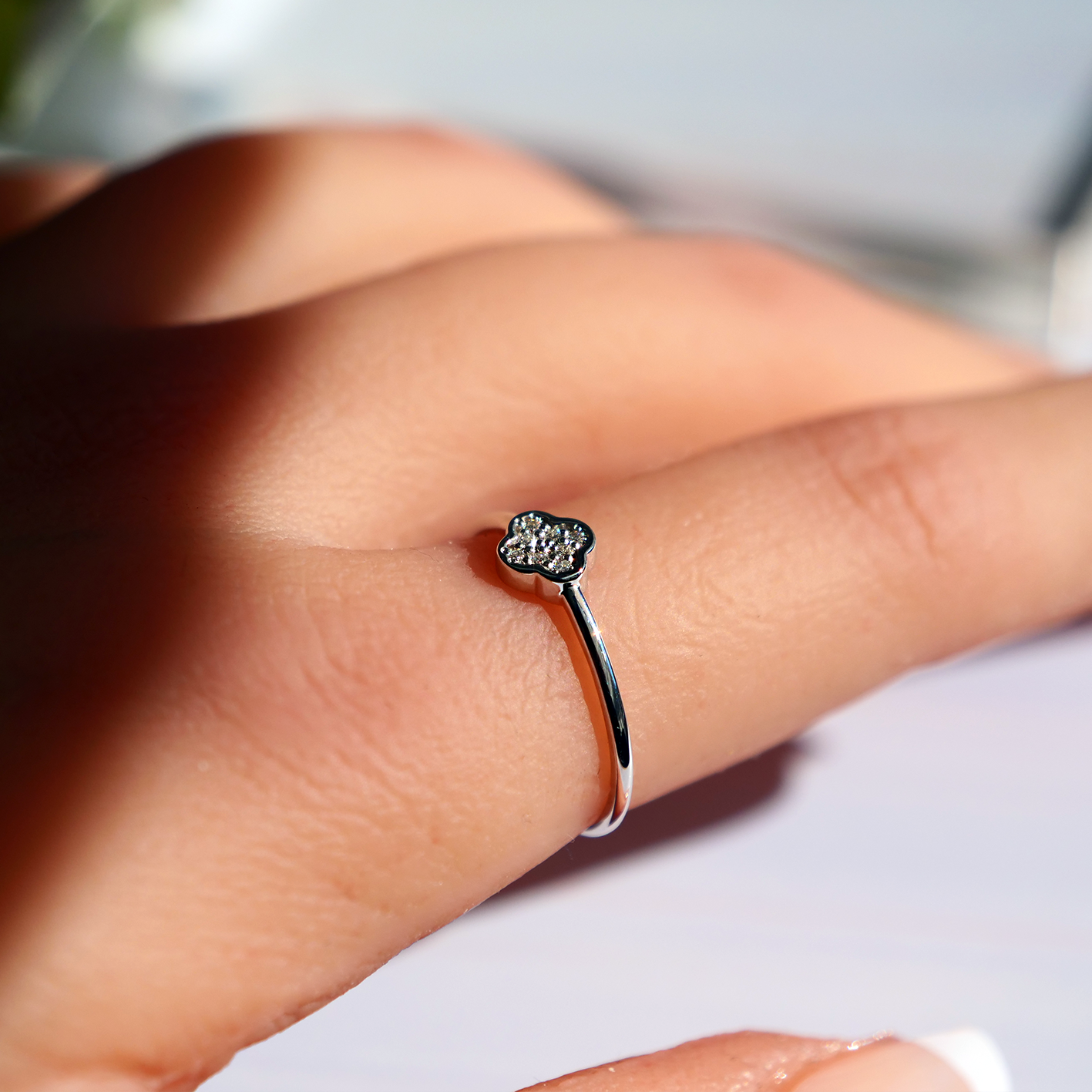 ◇受注制作◇クローバーリング ゴールドリング ダイヤモンドリング モアサナイトリング 普段使いリング 色石変更可8Pcs