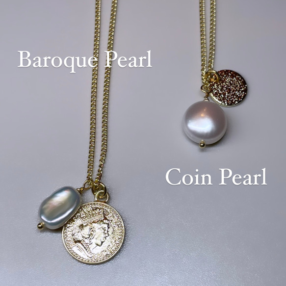 Baroque pearl x COIN stainless chain　50cm 55cm 10枚目の画像