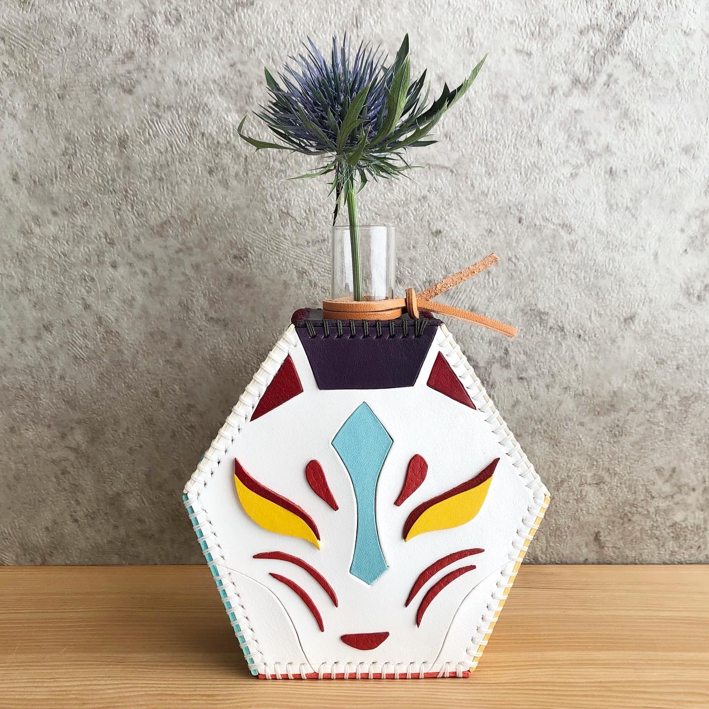 ■送料無料■ 革の一輪挿し / 狐面