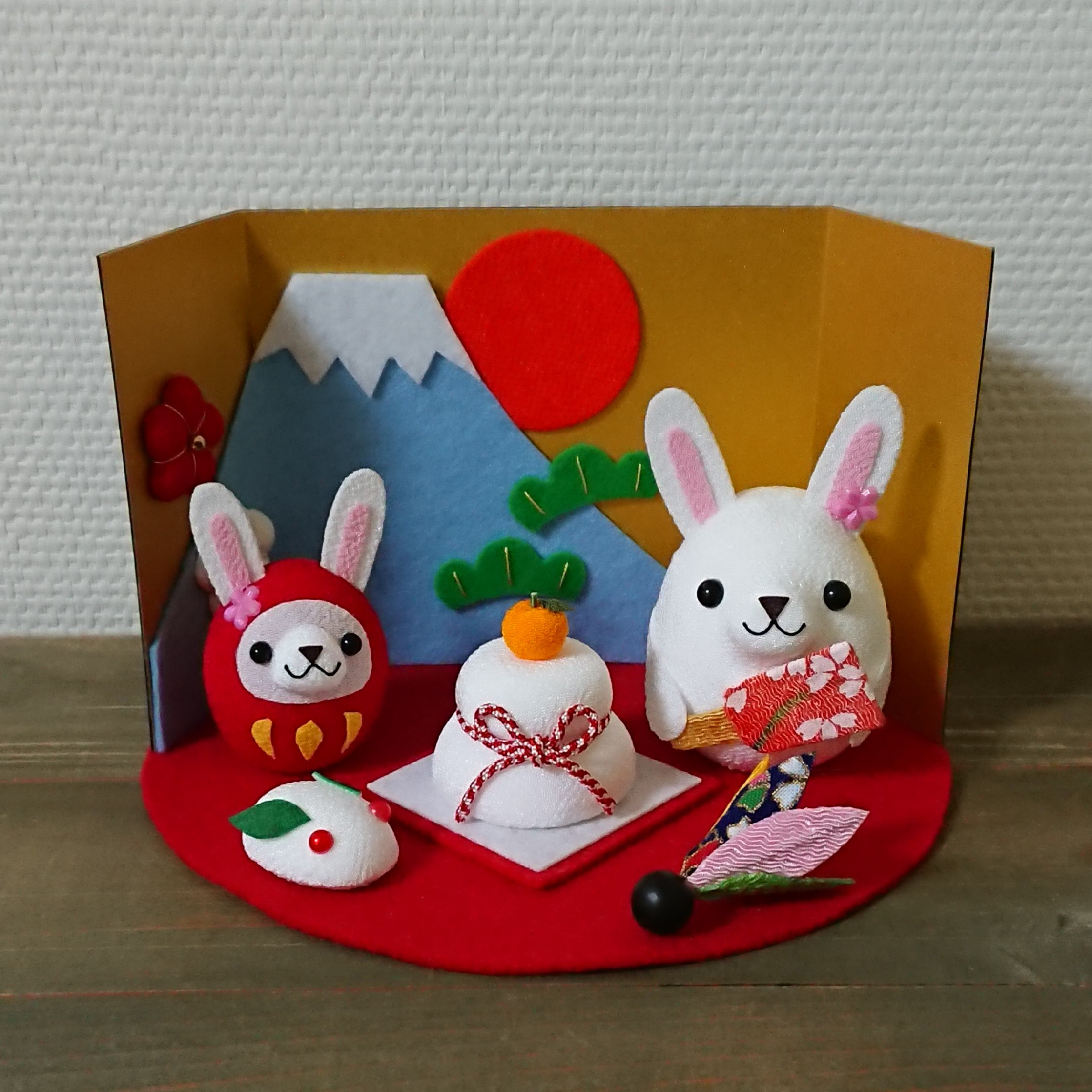 非常に高い品質 春の季節飾り うさぎのお花見 桜 菜の花 ちりめん フェルト クラフト・布製品