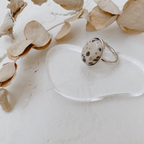 リング】天然石ダルメシアンジャスパー(18mm×13mm)/シルバーリング 