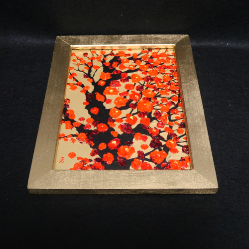 油絵 絵画 ミニ絵画 【赤い梅の花】 絵画 HR 通販 15144392｜Creema