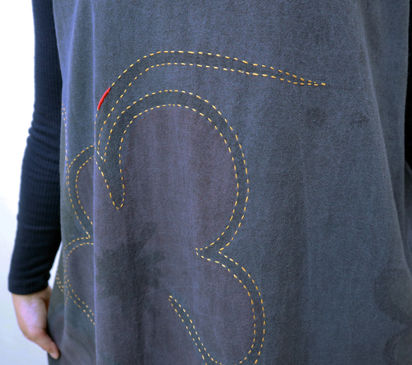 刺繍手描き染めのジャンパードレス、ゆったりサイズ、オールシーズン 12枚目の画像