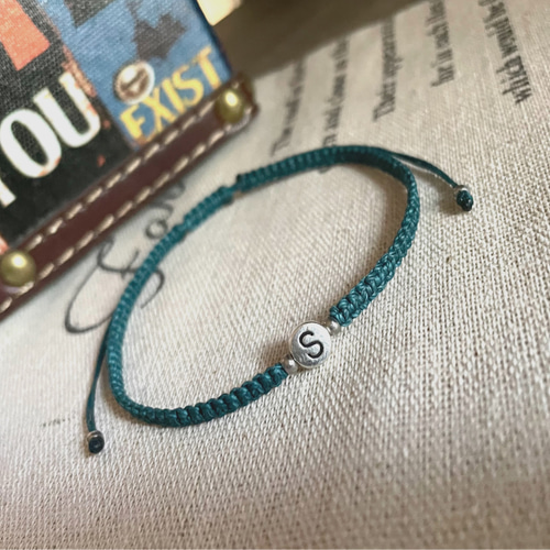 イニシャルワックスコードブレスレット、(平)イニシャルアンクレット 