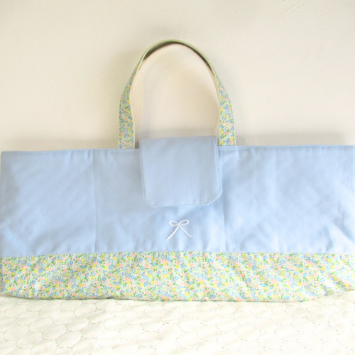 ピアニカケース 鍵盤ハーモニカ入れ ブルー花柄 リボン刺繍 さくらんぼ