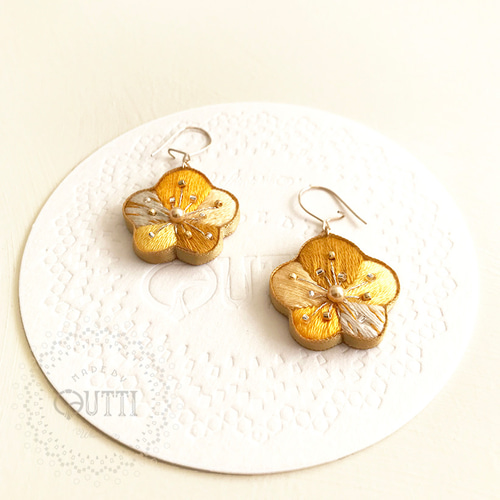 1点品】14KGF/和風刺繍: '頬咲 -Hohoemi' P/E #蜜色 -ﾋﾟｱｽ/ｲﾔﾘﾝｸﾞ