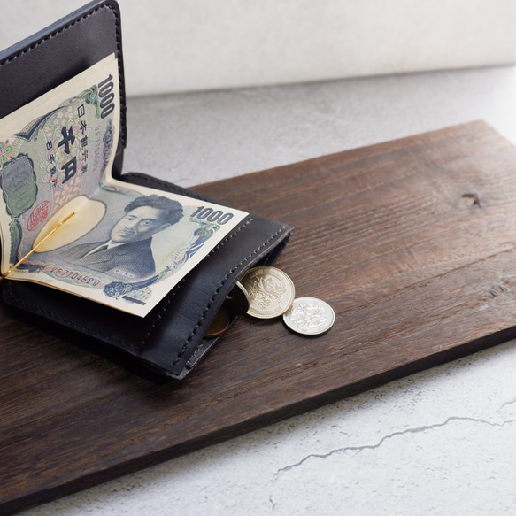 姫路レザーのマネークリップ　ミニ財布　シンプル　ミニマル　薄型　レザー財布　メンズ　プレゼント 6枚目の画像