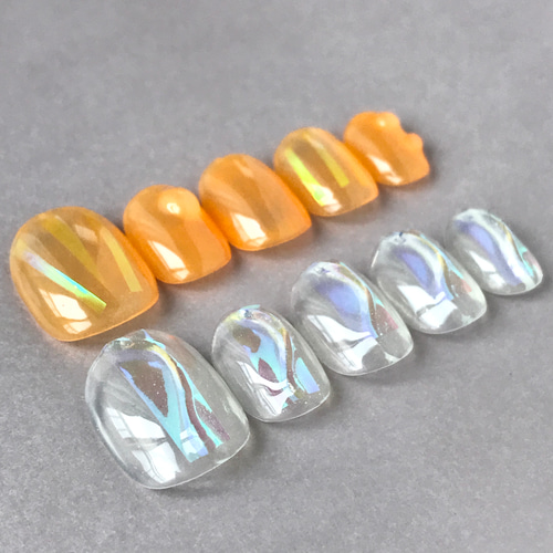 涼しげな透け感オレンジの夏ニュアンスネイル ネイルチップ 氷