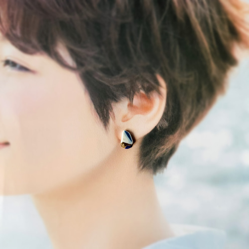 再販】金継ぎ シー陶器 天然石 ラピスラズリ シトリン ピアス