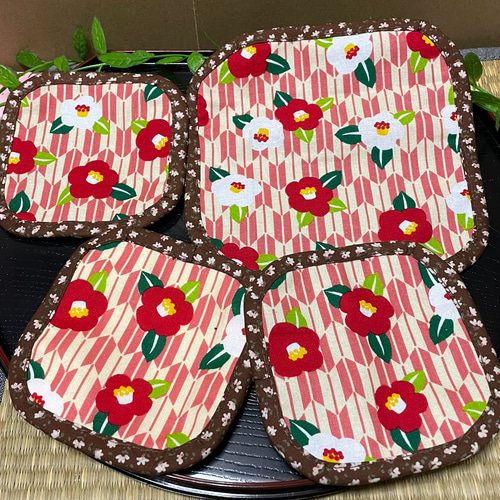 椿柄 布製コースターセット コースター Only-わん🐾 通販