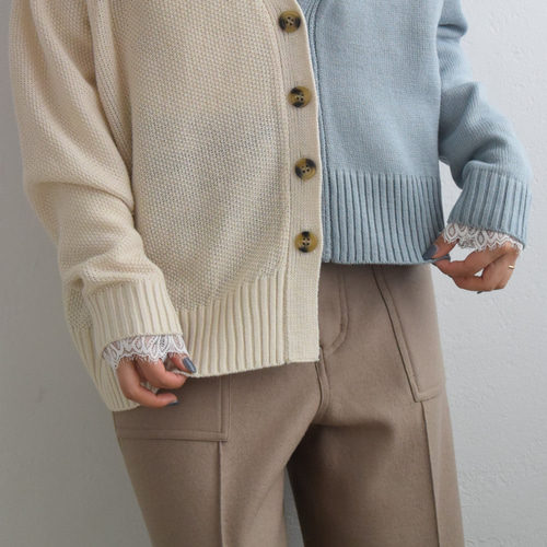 全3色】アシンメトリーバイカラーニットカーデガン 22667