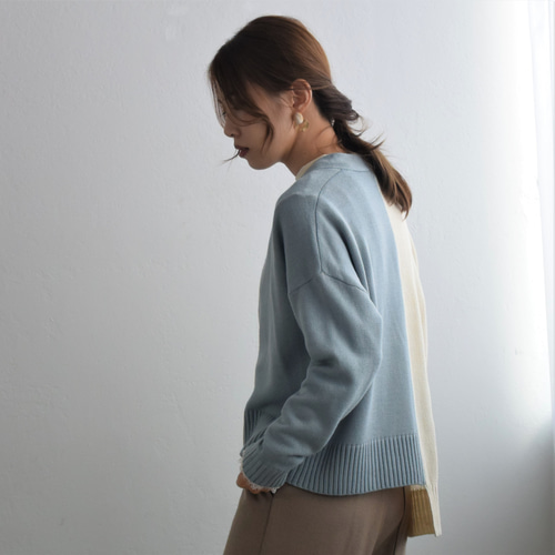 全3色】アシンメトリーバイカラーニットカーデガン 22667