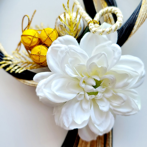 黒金水引結びミニダリアミニ金米俵しめ縄 正月 正月飾り 正月リース