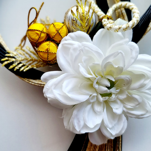 黒金水引結びミニダリアミニ金米俵しめ縄 正月 正月飾り 正月リース