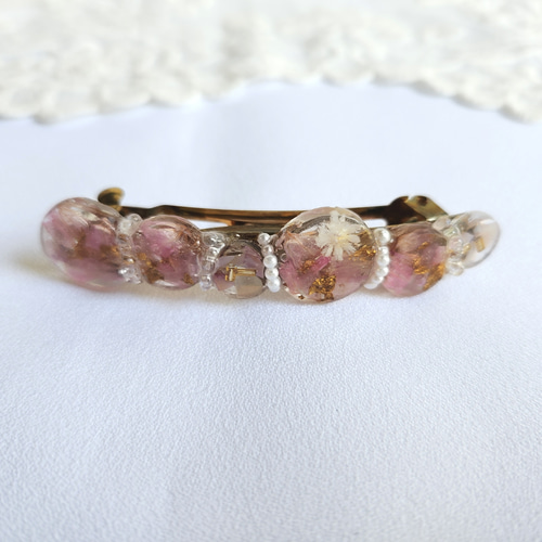 レジンヘアゴム　ピンク　ホワイト　シェル　ラメ　ワイヤーフラワー レジンヘアゴムピンクホワイトシェルラメワイヤーフラワー