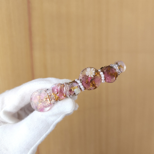 ピンク&ホワイト】フラワーレジンシェルバレッタ♡ドライフラワー 上品