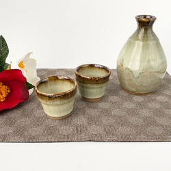 釉薬の流れが美しい徳利ぐい呑みセット 【手仕事 民藝 和 陶器