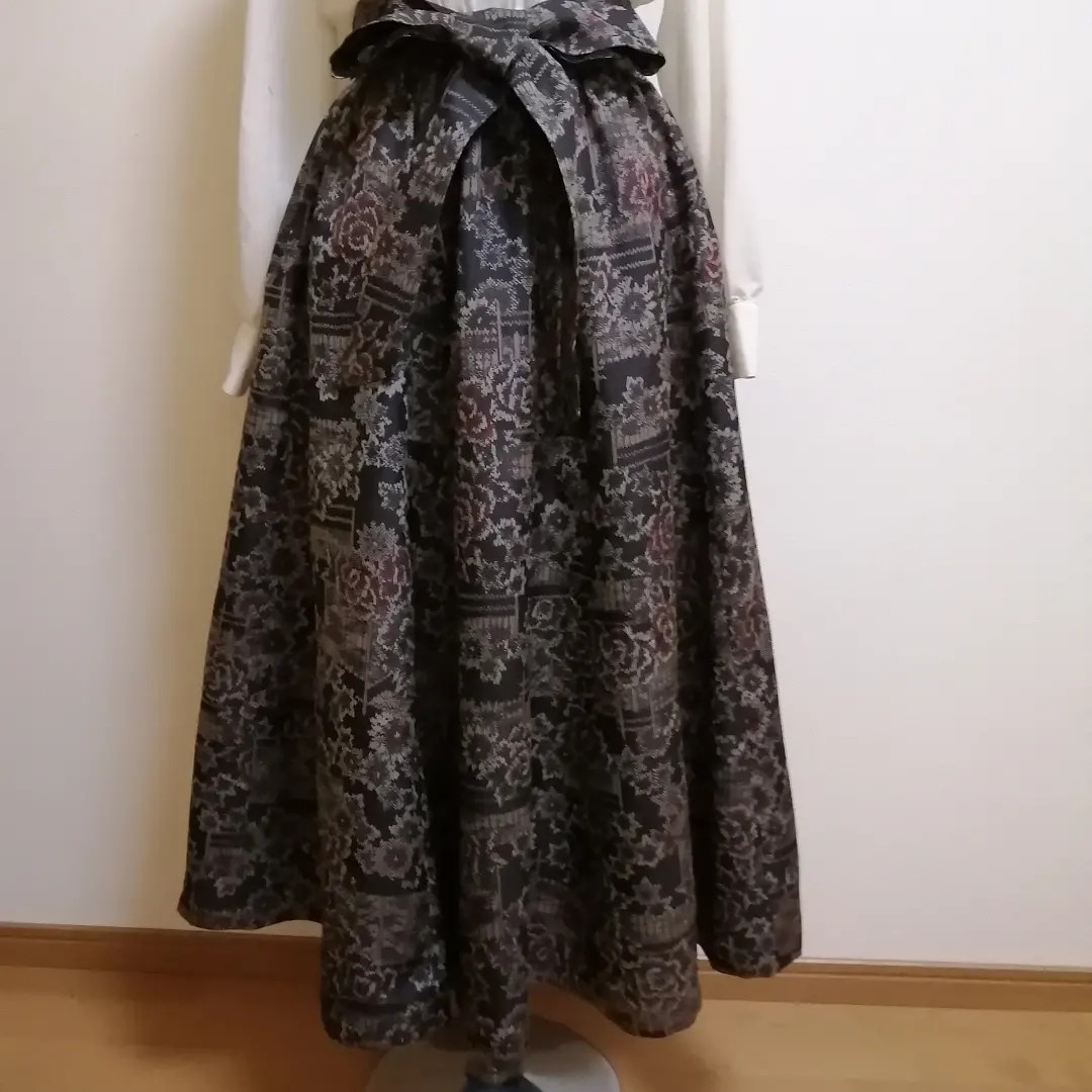 SOLD　着物リメイク　フレアーギャザースカート　紬