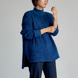 華夫格運動衫/藍色/三河紡織 第7張的照片