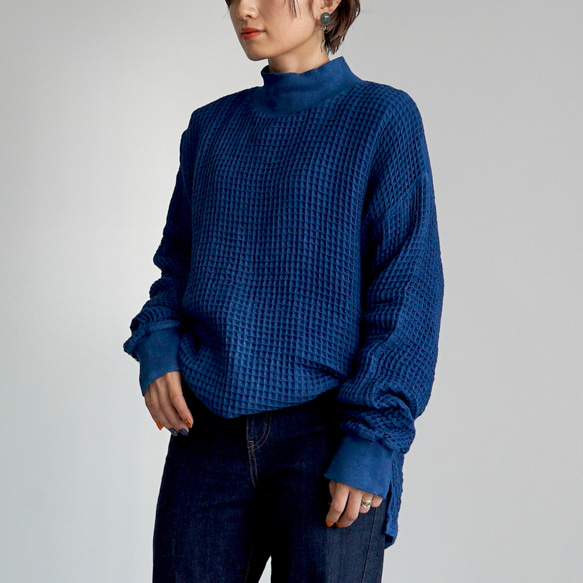 華夫格運動衫/藍色/三河紡織 第2張的照片