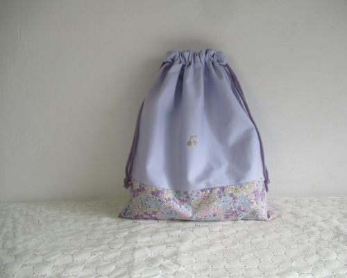 大きめ】サイズが選べる☆お着替え袋☆ナップサック さくらんぼ 紫 薄