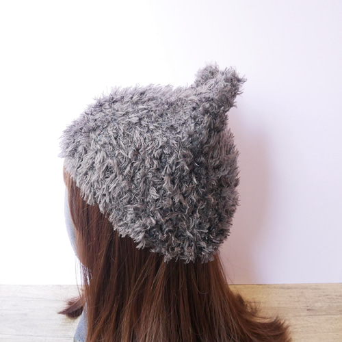しっとりふわふわファーのネコ耳ニット帽＊ダークグレー＊ ニット帽