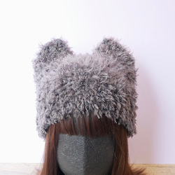 しっとりふわふわファーのネコ耳ニット帽＊ダークグレー＊ ニット帽