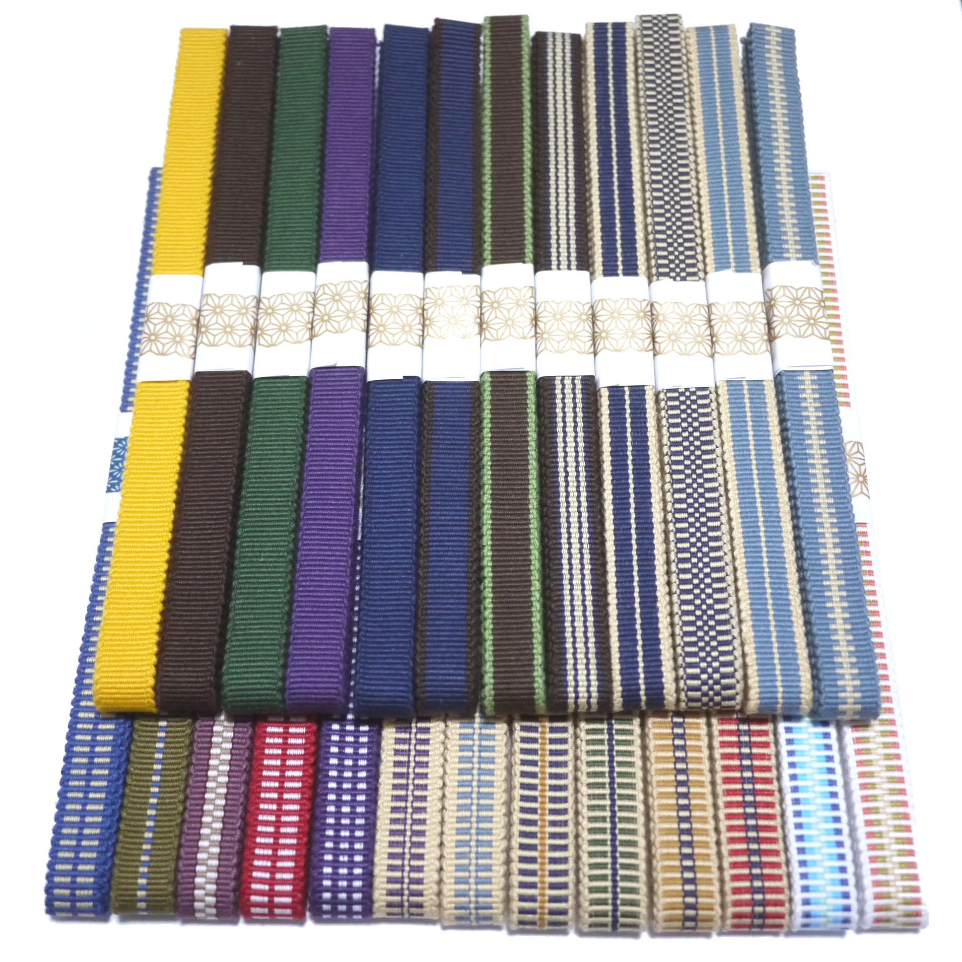 四分巾・1.5ｍ25本セット★国内産　木綿　真田紐　綿100％　四分紐　平紐　四分巾　全19種フルセット
